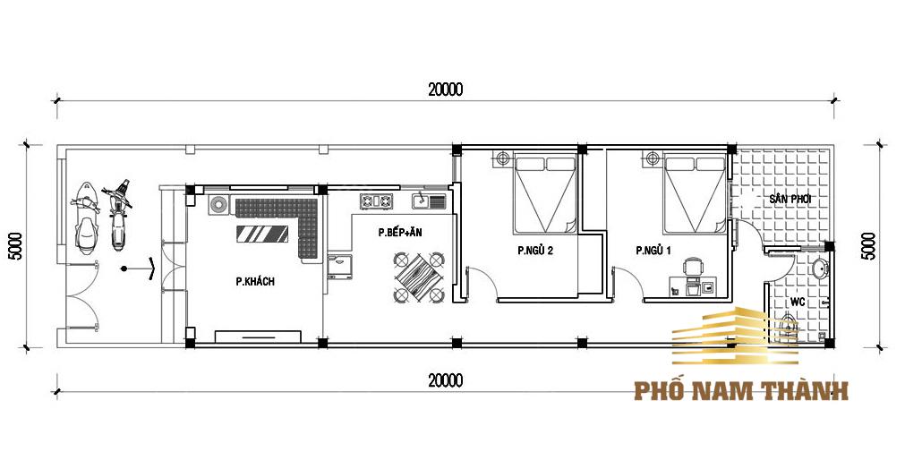 Thiết kế nhà cấp 4 M378 mái nhật tân cổ điển 3 phòng ngủ