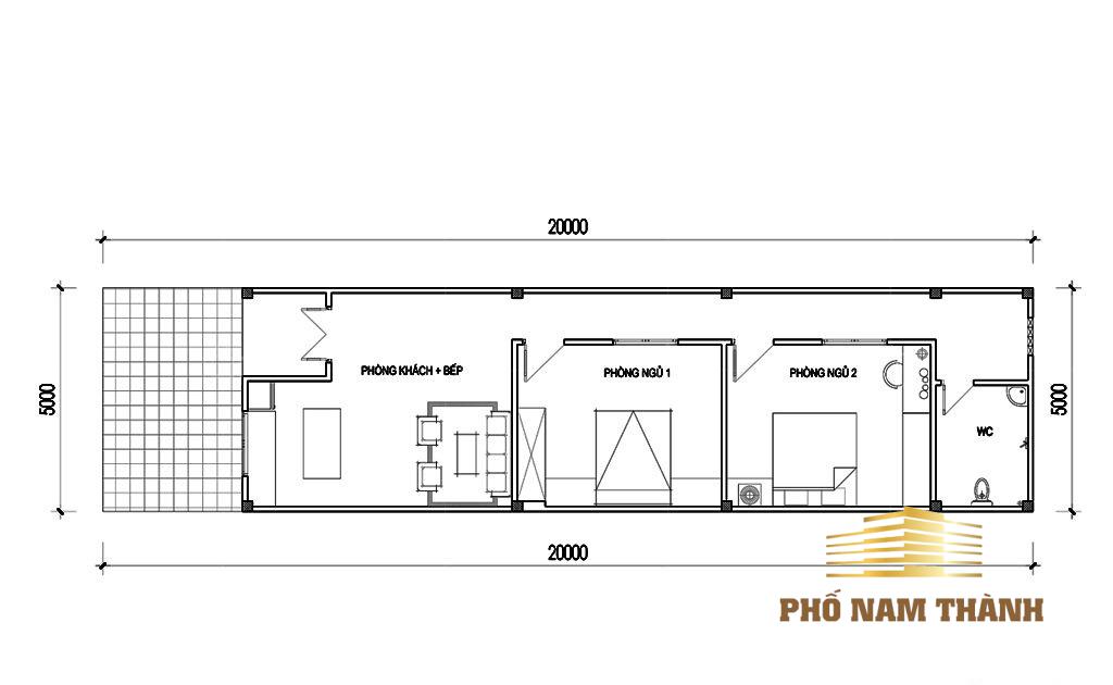 Mẫu thiết kế nhà cấp 4 2 phòng ngủ 5 x 20m được yêu thích nhất  TBox Việt  Nam
